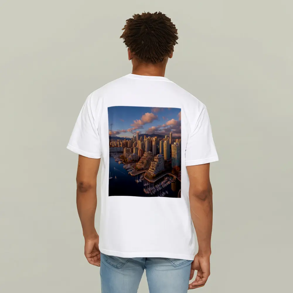 Vancouver Skyline Aerial View Golden Hour – T-Shirts