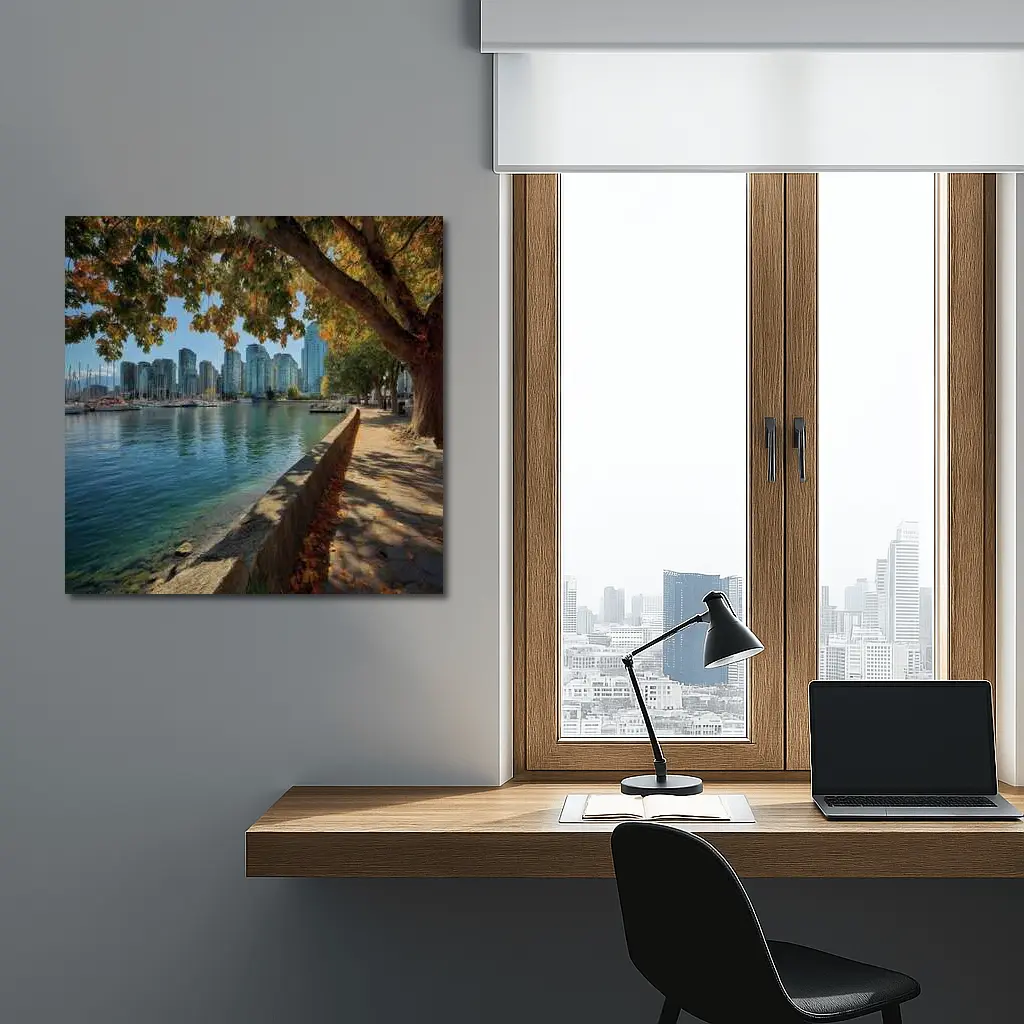 Vancouver Waterfront Skyline Autumn Trees Seawall – Wall Art