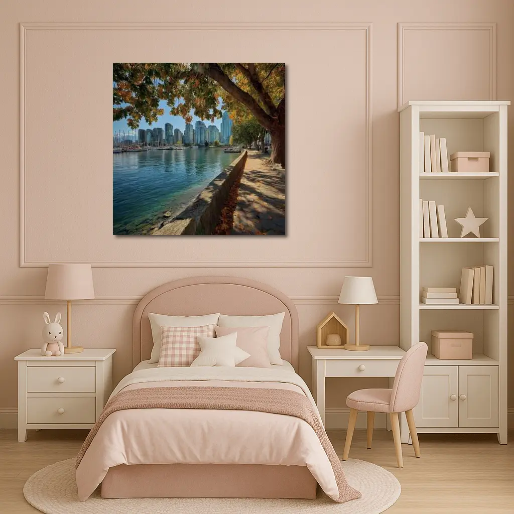 Vancouver Waterfront Skyline Autumn Trees Seawall – Wall Art