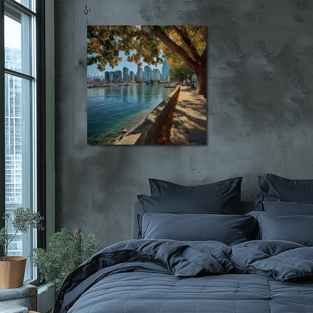 Vancouver Waterfront Skyline Autumn Trees Seawall – Wall Art