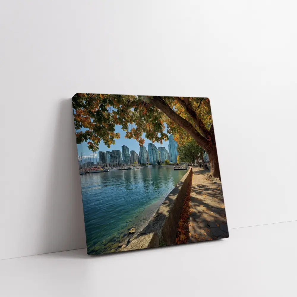 Vancouver Waterfront Skyline Autumn Trees Seawall – Wall Art