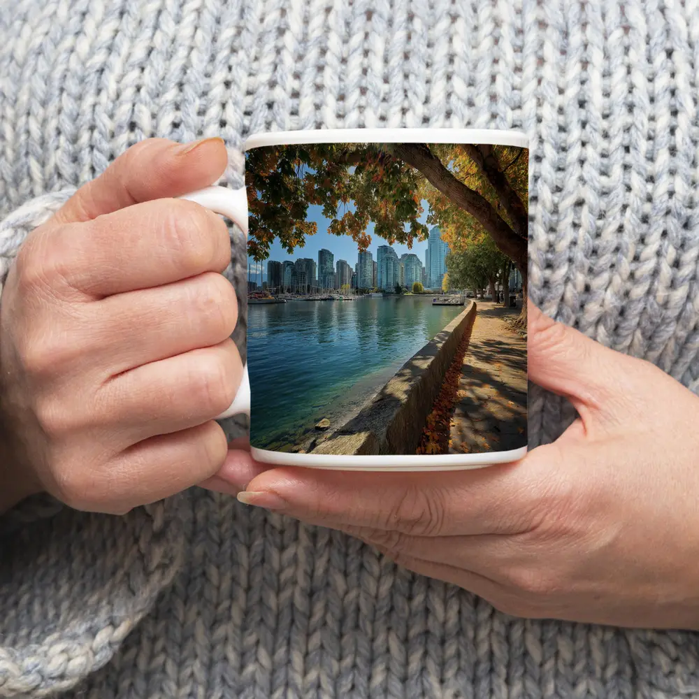 Vancouver Waterfront Skyline Autumn Trees Seawall – Mugs