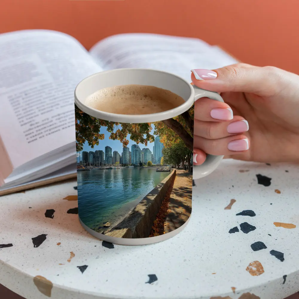 Vancouver Waterfront Skyline Autumn Trees Seawall – Mugs