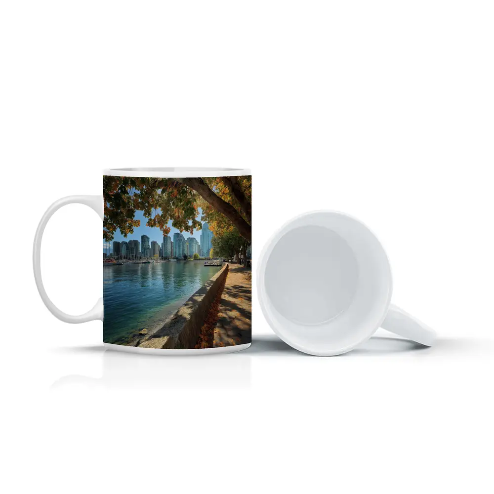 Vancouver Waterfront Skyline Autumn Trees Seawall – Mugs
