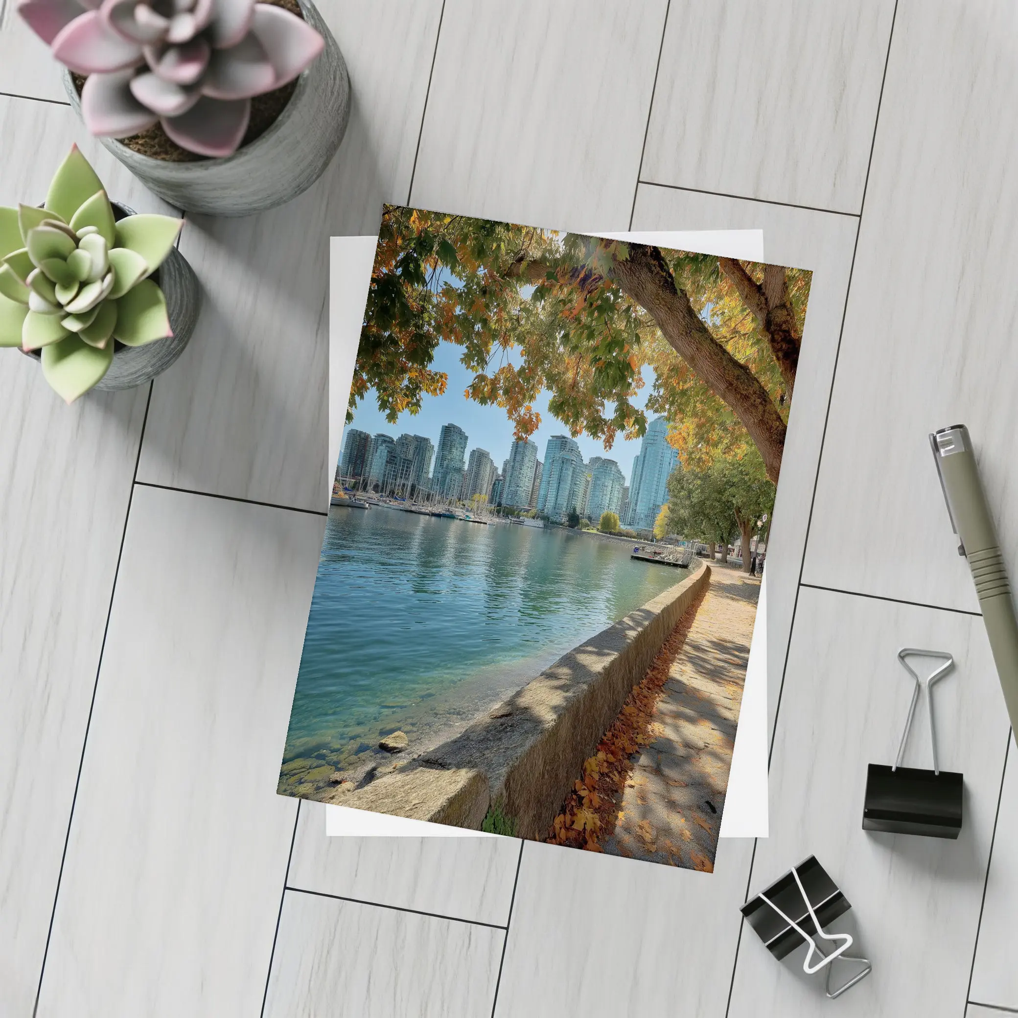 Vancouver Waterfront Skyline Autumn Trees Seawall – Postcards