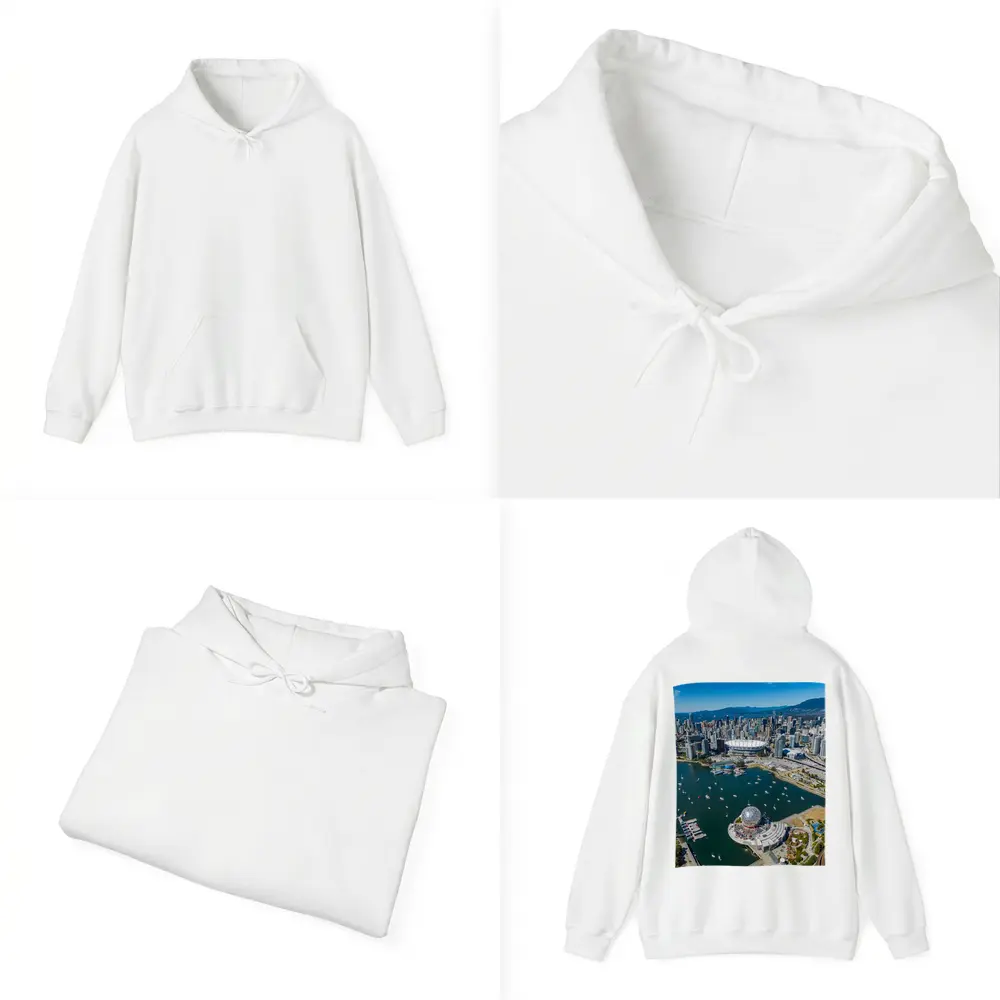 Vancouver Aerial Skyline False Creek Science World – Hoodies