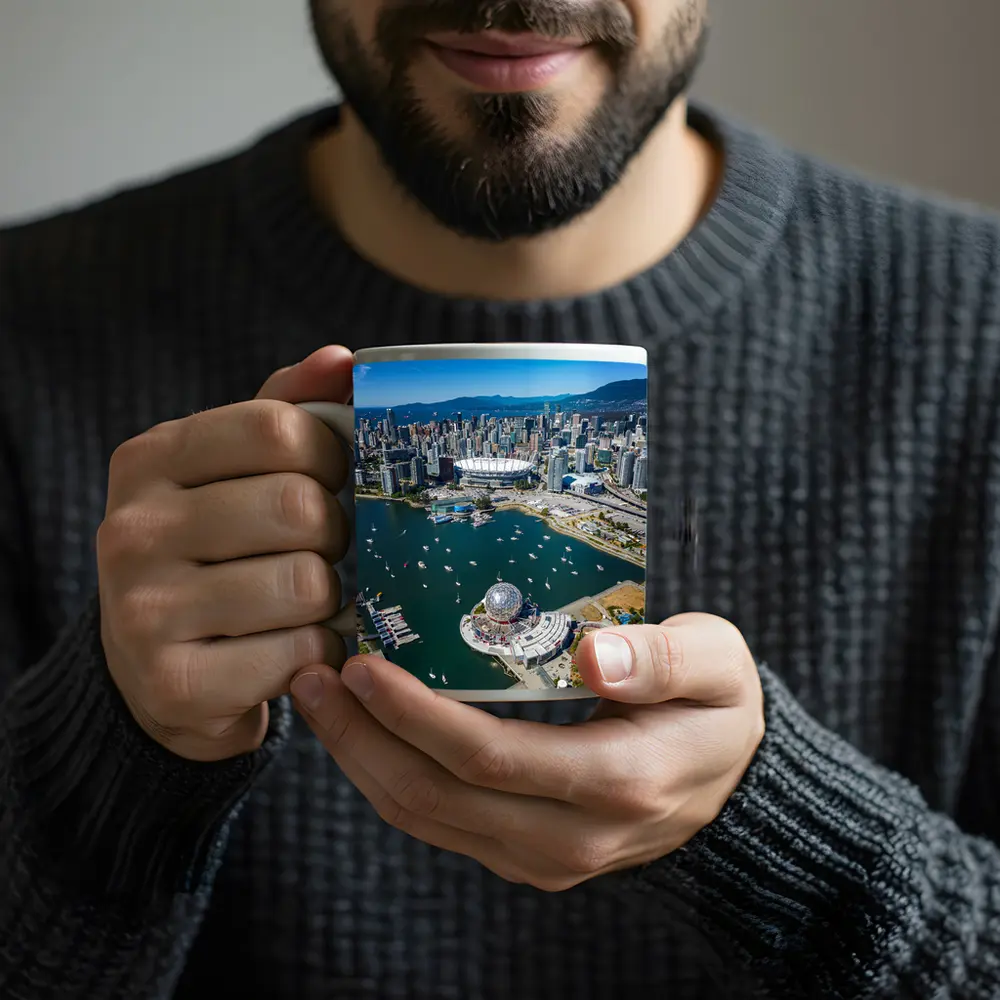 Vancouver Aerial Skyline False Creek Science World – Mugs