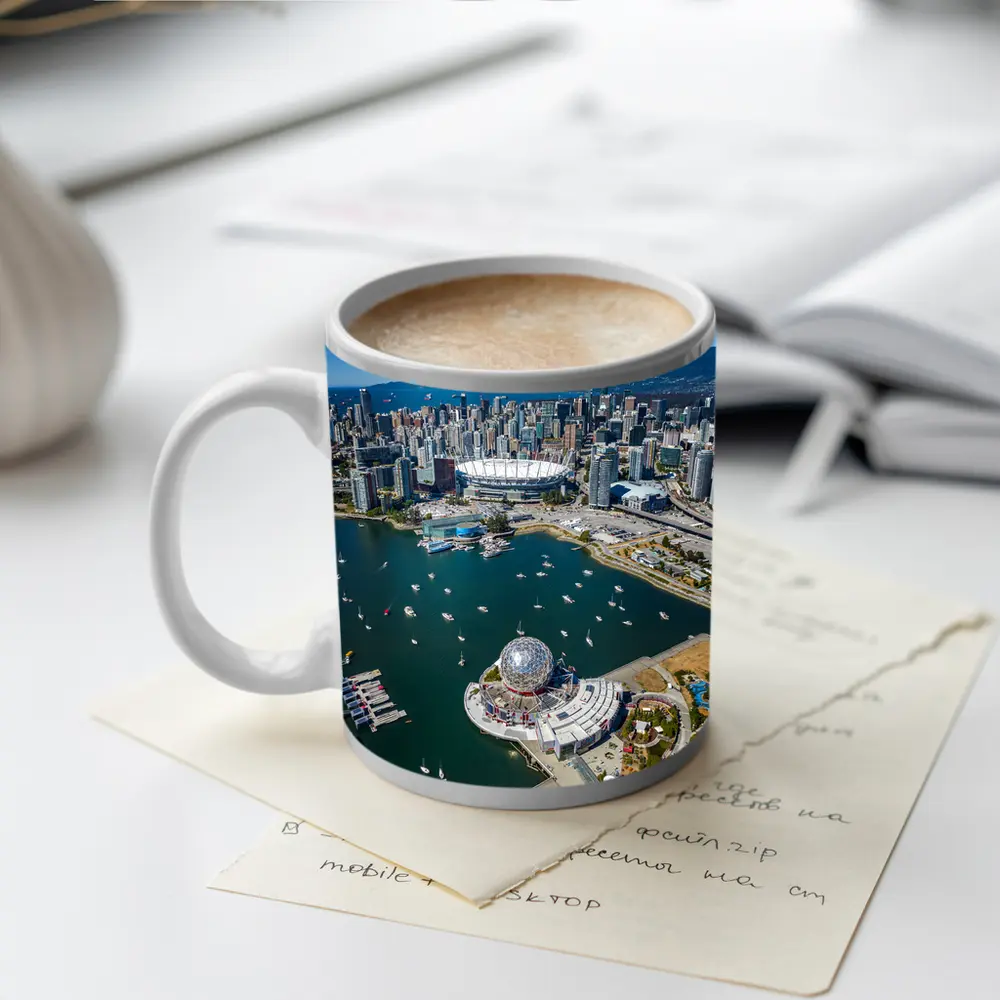 Vancouver Aerial Skyline False Creek Science World – Mugs