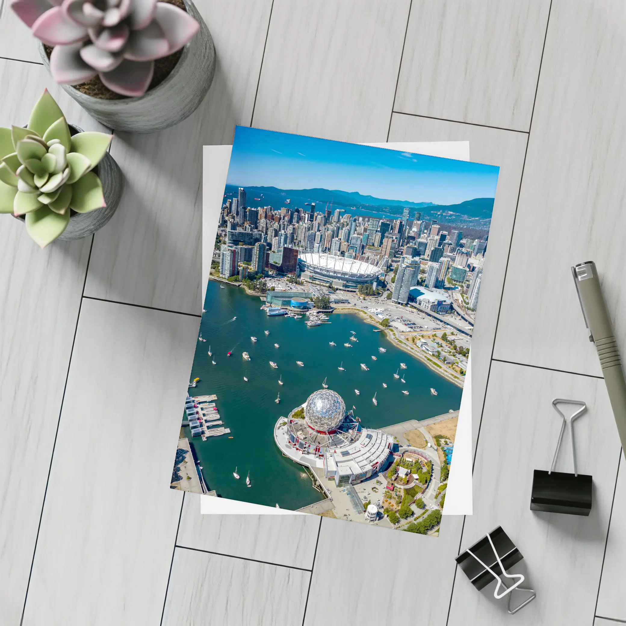 Vancouver Aerial Skyline False Creek Science World – Postcards