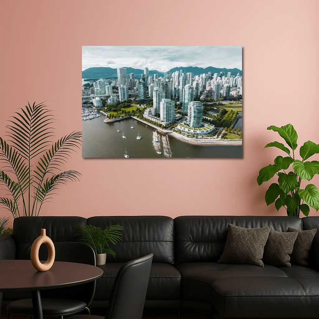 Vancouver Skyline Aerial View Mountains Bay – Wall Art