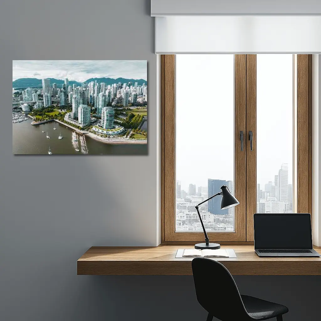 Vancouver Skyline Aerial View Mountains Bay – Wall Art