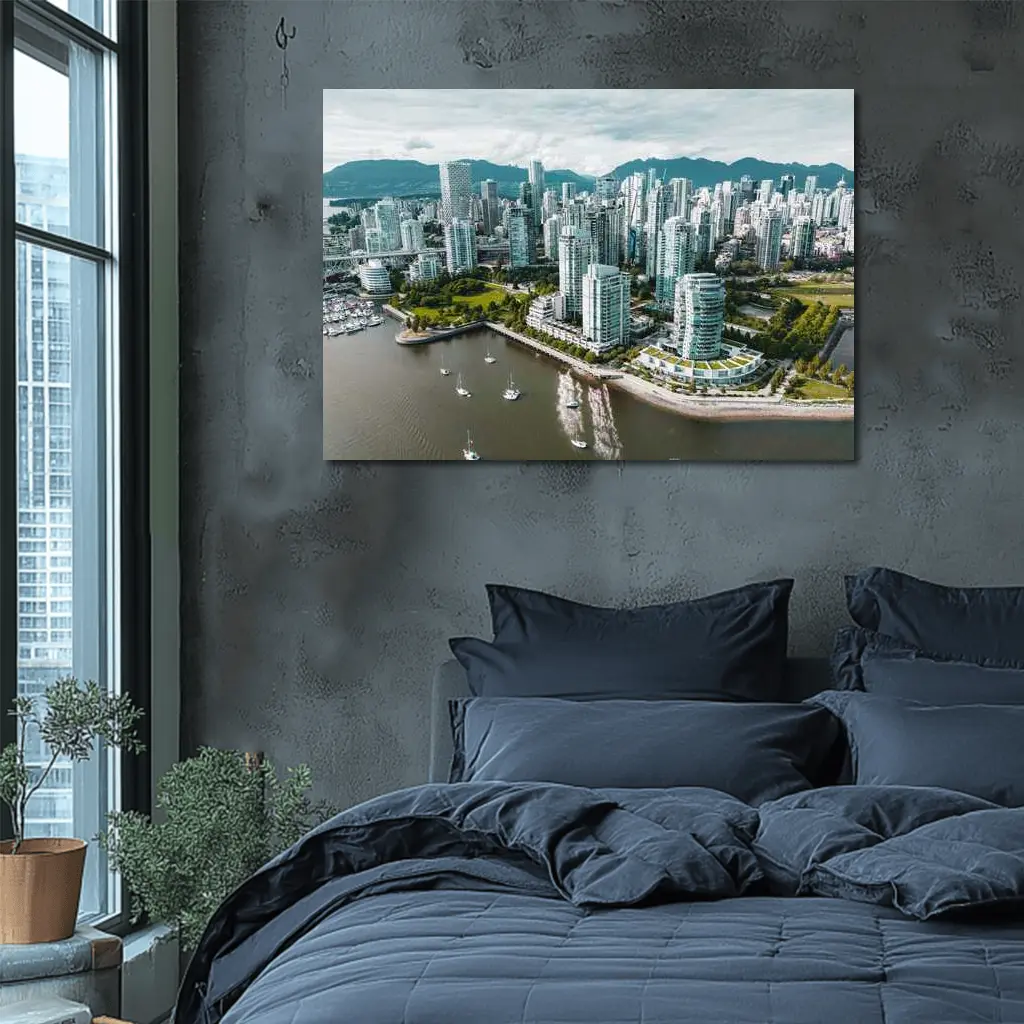 Vancouver Skyline Aerial View Mountains Bay – Wall Art