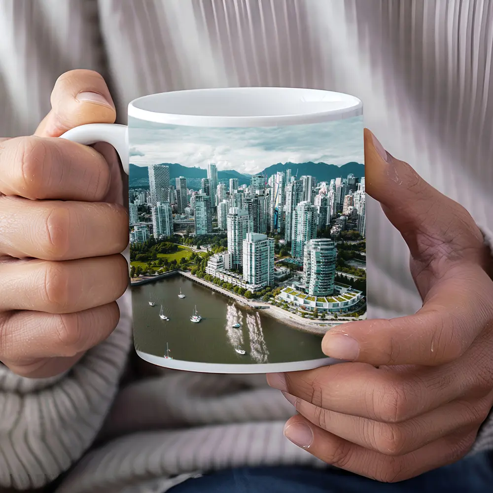 Vancouver Skyline Aerial View Mountains Bay – Mugs