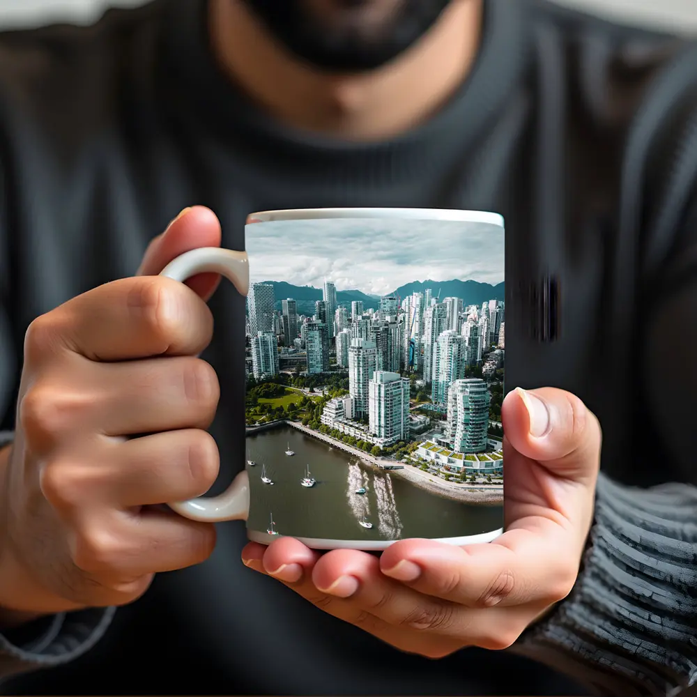 Vancouver Skyline Aerial View Mountains Bay – Mugs