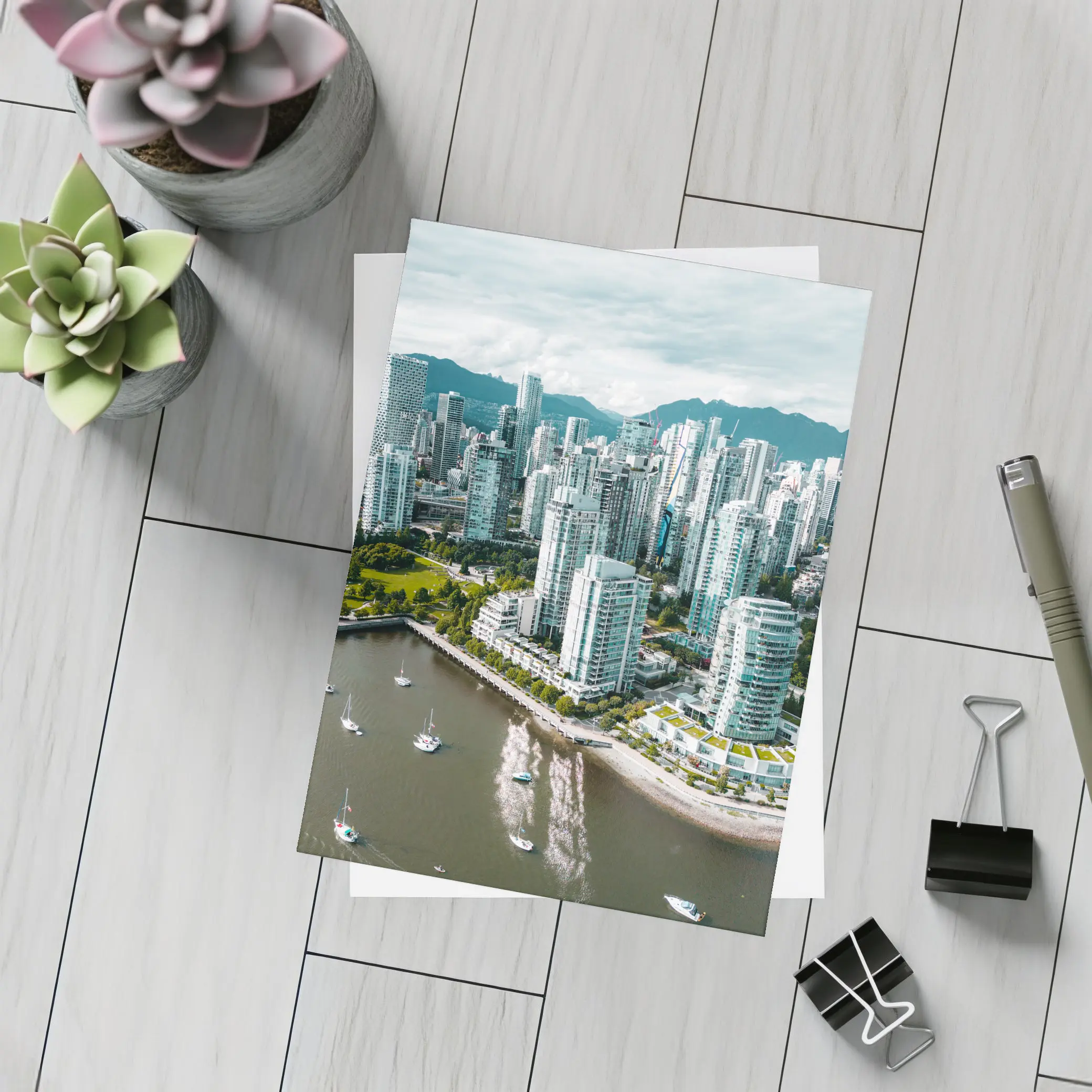 Vancouver Skyline Aerial View Mountains Bay – Postcards