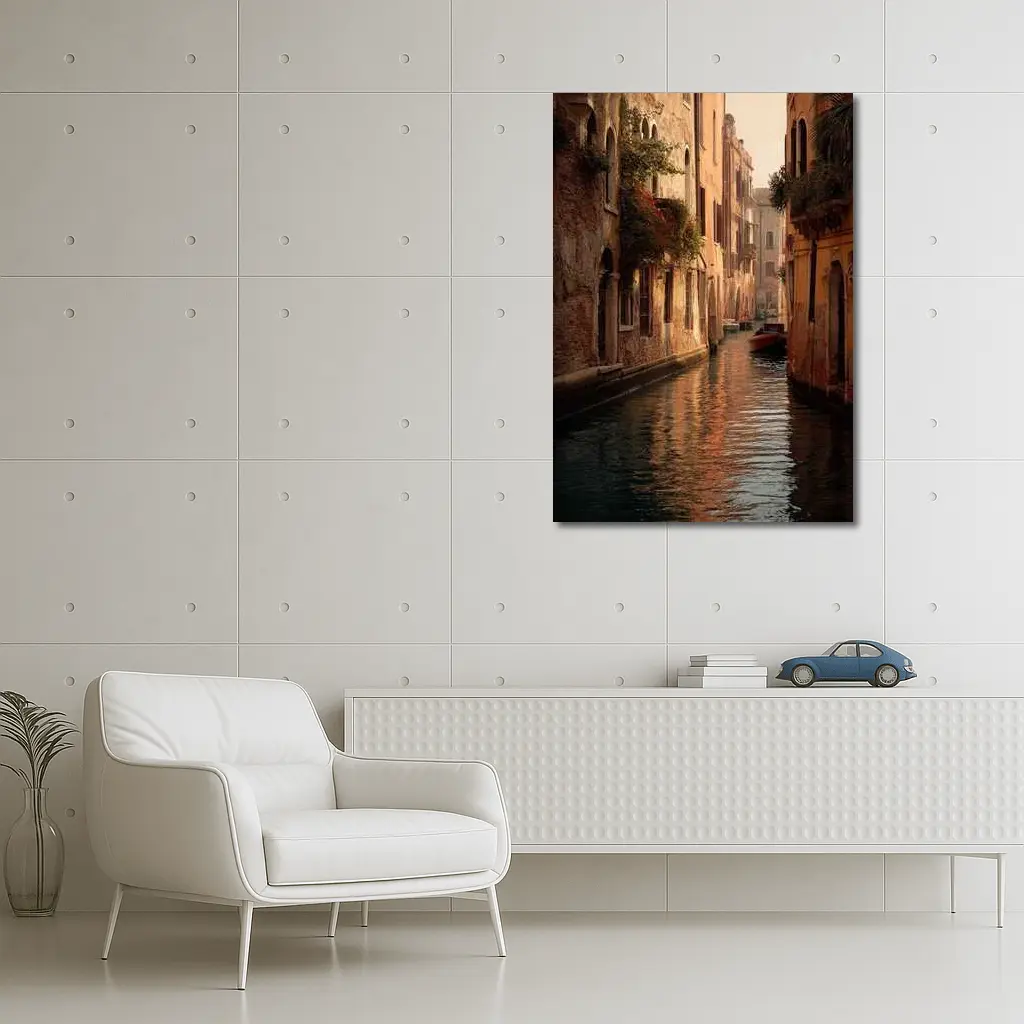 Venice Canal Narrow Water Warm Golden Light – Wall Art