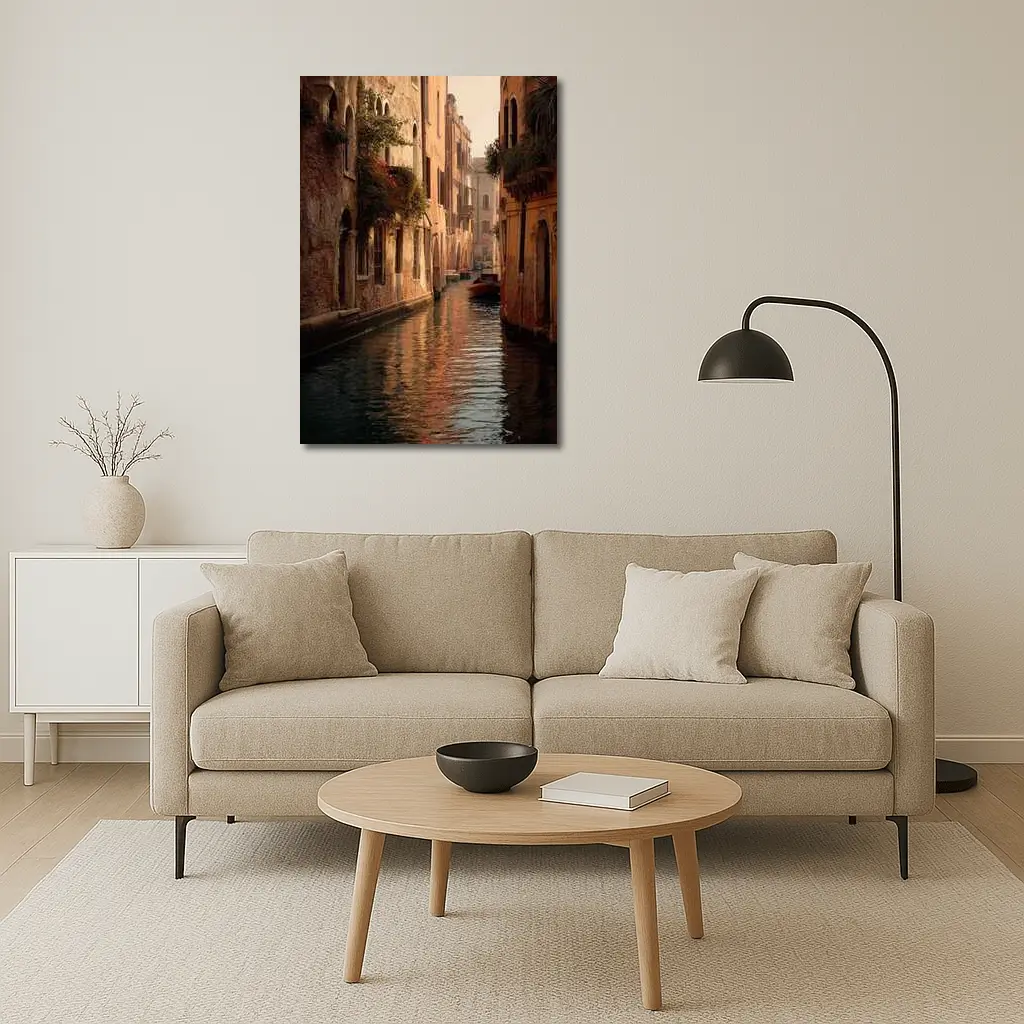 Venice Canal Narrow Water Warm Golden Light – Wall Art