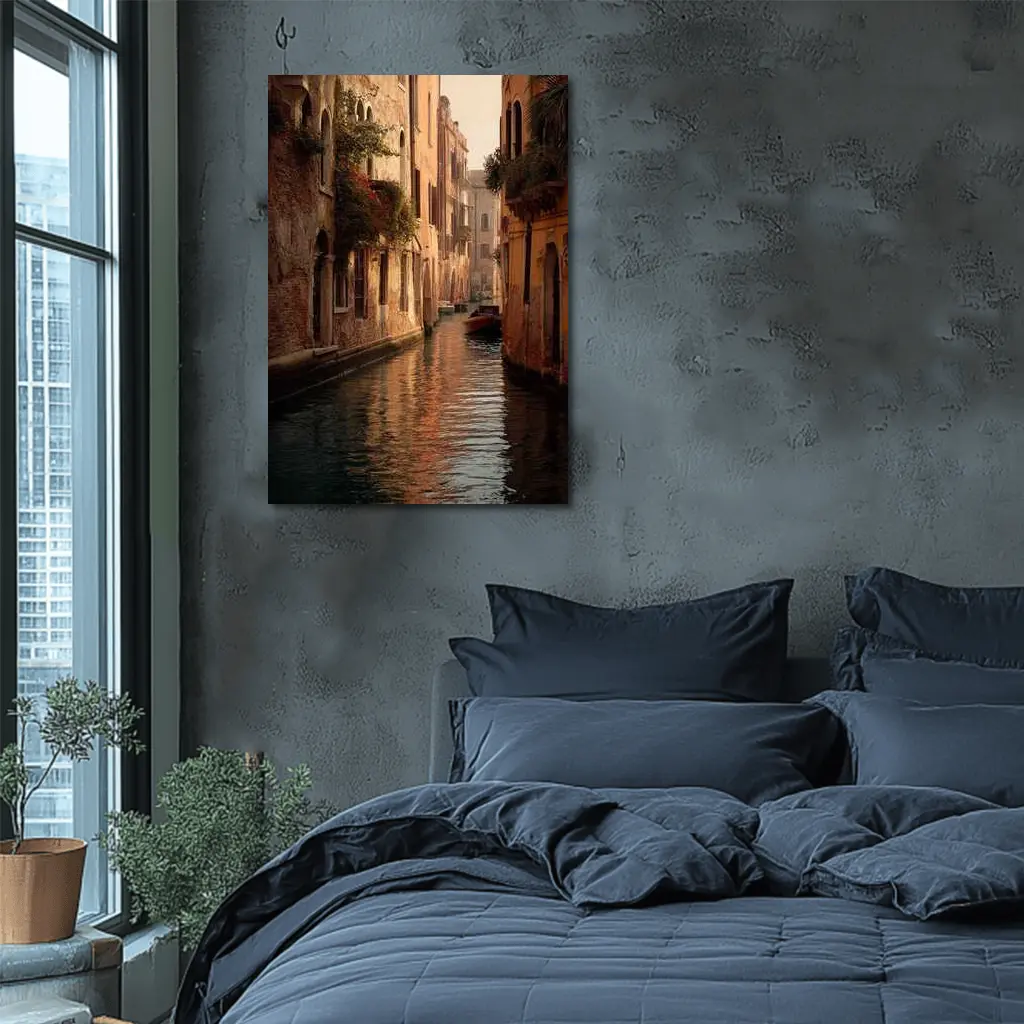 Venice Canal Narrow Water Warm Golden Light – Wall Art