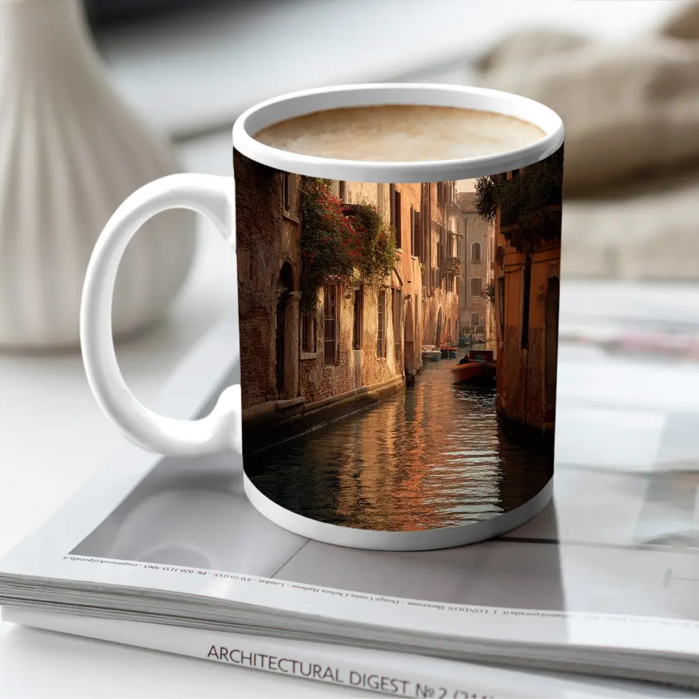 Venice Canal Narrow Water Warm Golden Light – Mugs
