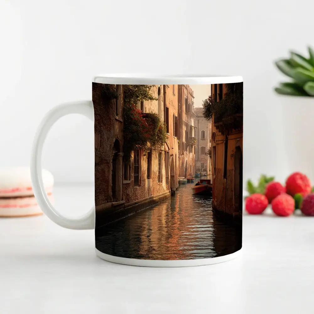 Venice Canal Narrow Water Warm Golden Light – Mugs