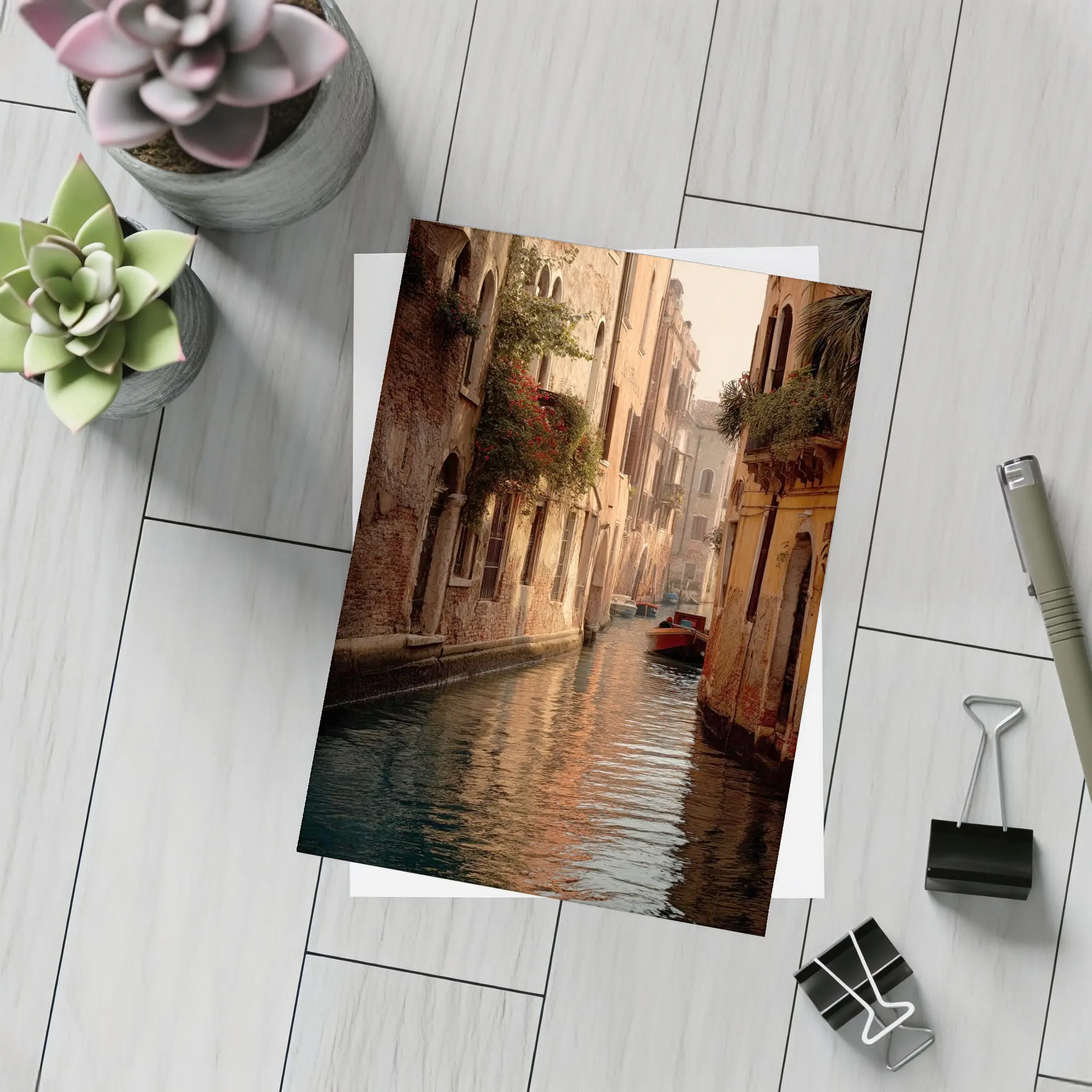 Venice Canal Narrow Water Warm Golden Light – Postcards