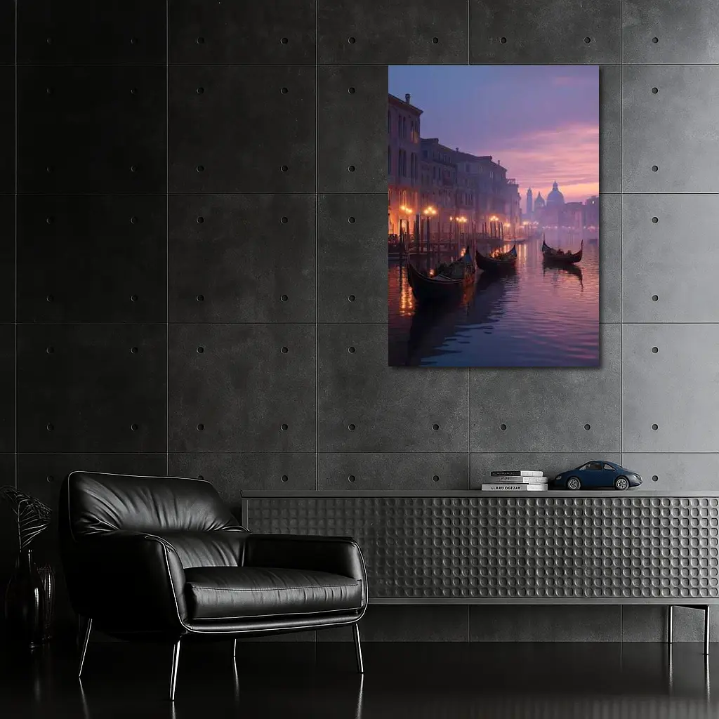 Venice Canal Gondolas Purple Dusk Fog – Wall Art