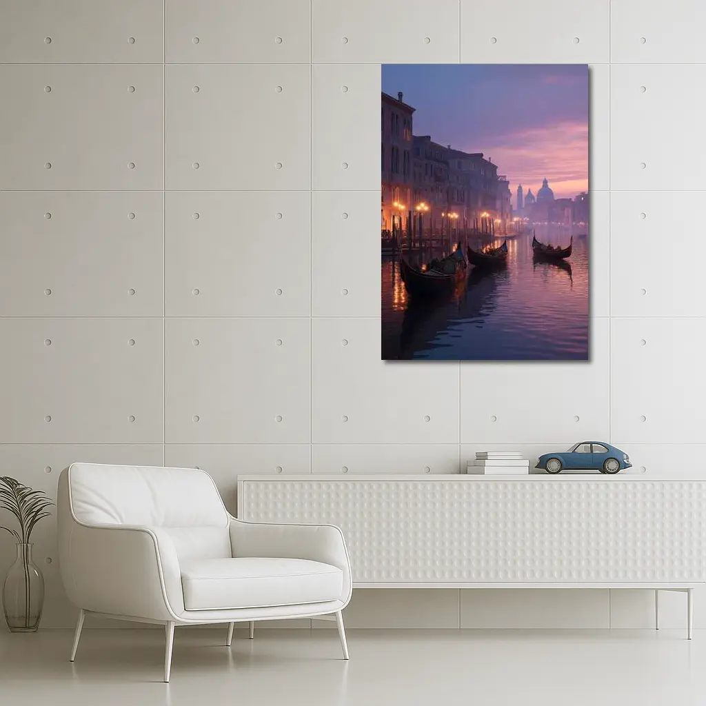 Venice Canal Gondolas Purple Dusk Fog – Wall Art