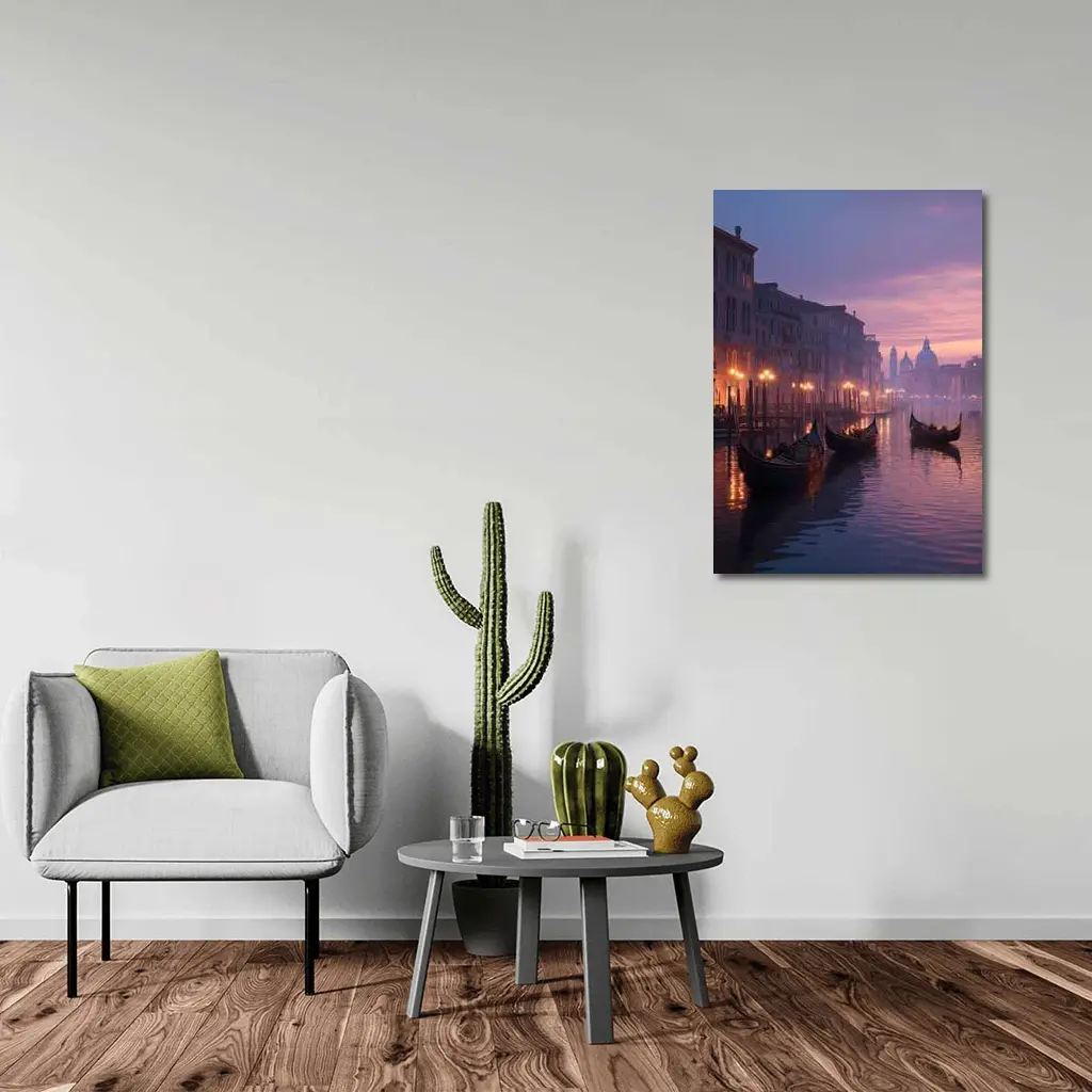 Venice Canal Gondolas Purple Dusk Fog – Wall Art