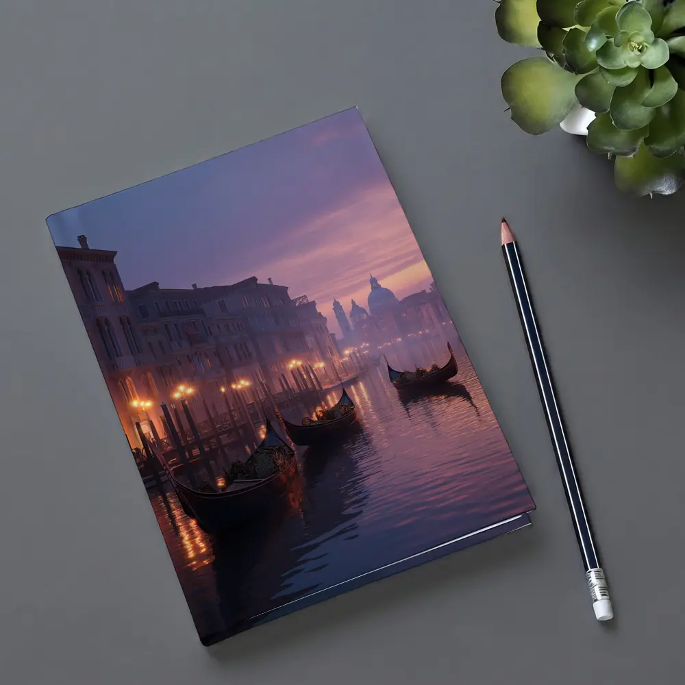 Venice Canal Gondolas Purple Dusk Fog – Notebooks