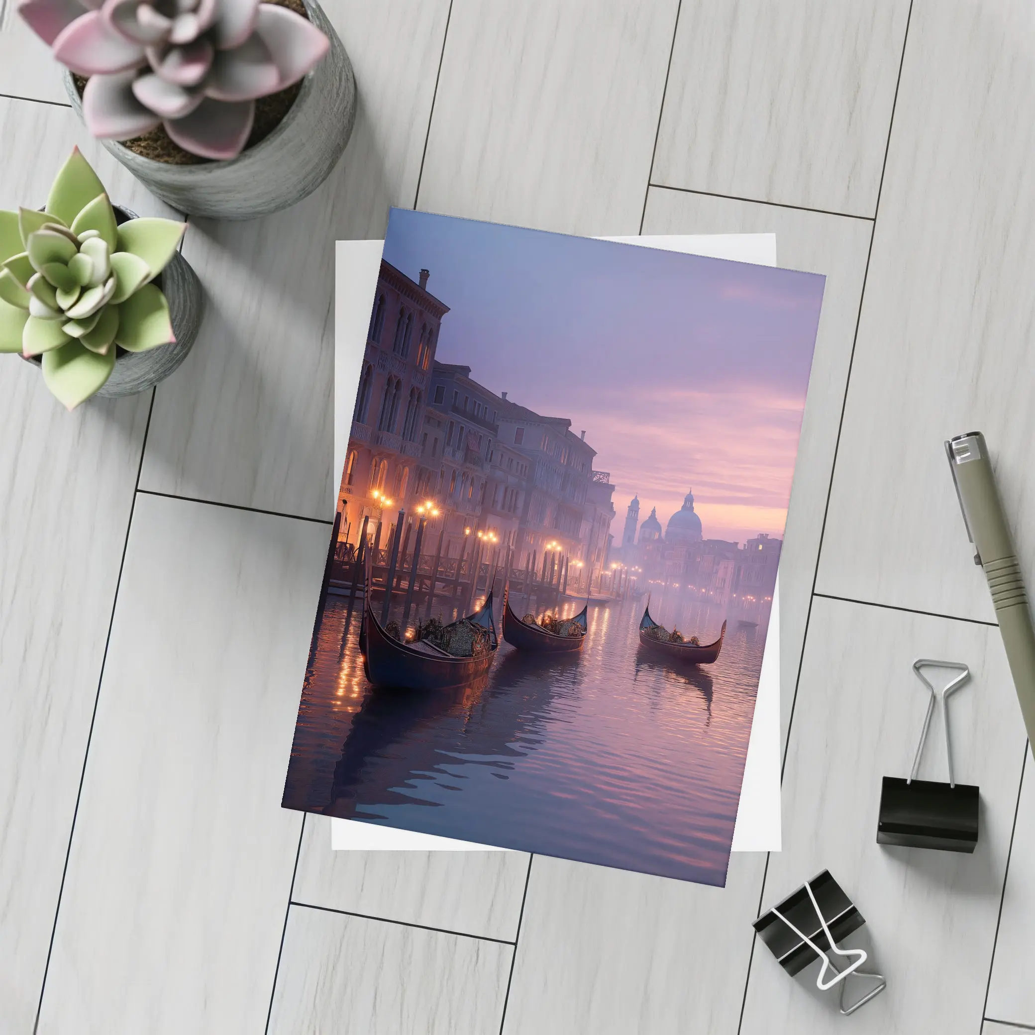 Venice Canal Gondolas Purple Dusk Fog – Postcards