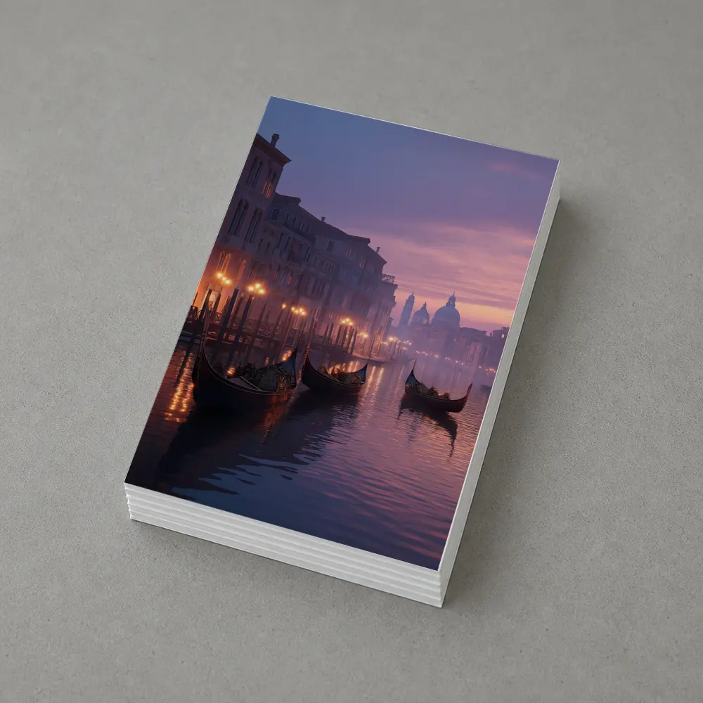 Venice Canal Gondolas Purple Dusk Fog – Postcards