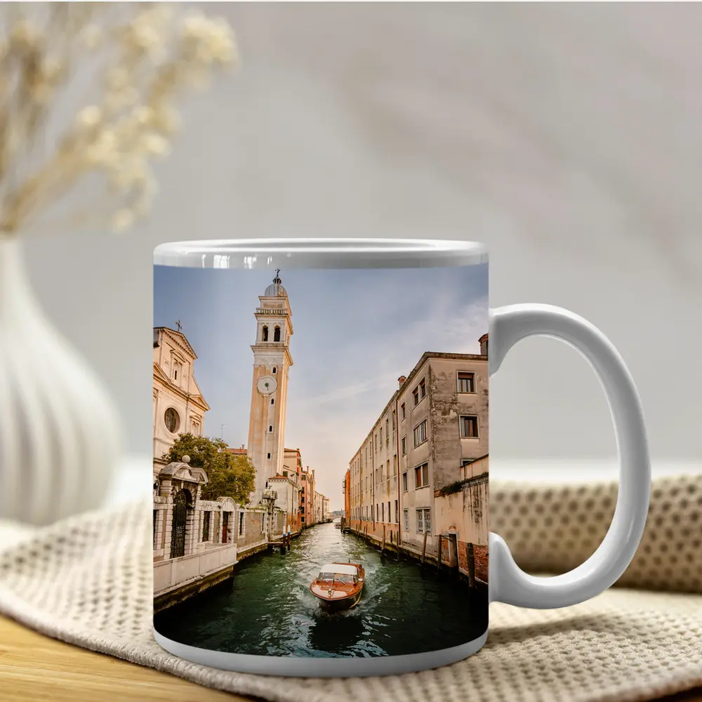 Venice Canal Boat Church Tower Italy – Mugs