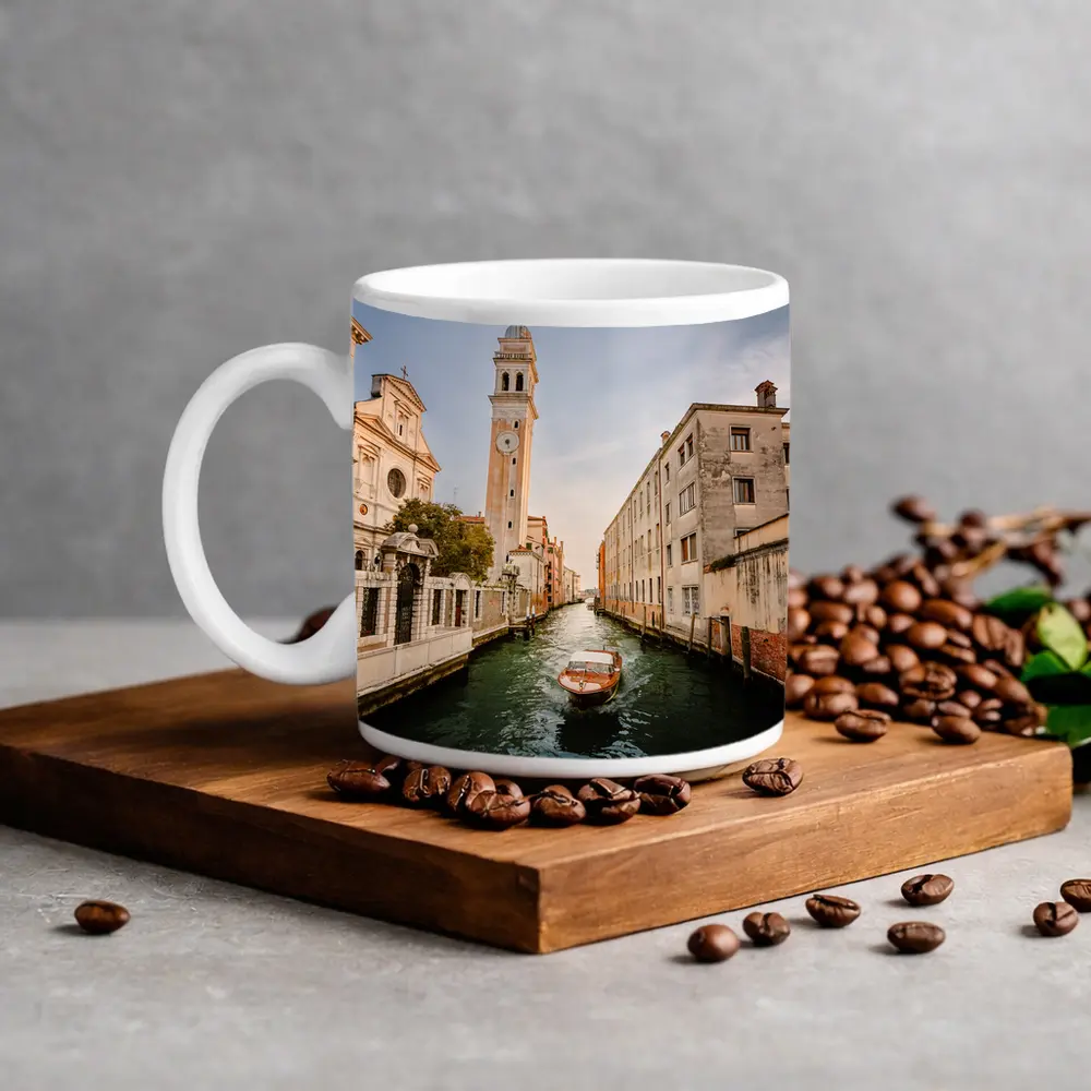 Venice Canal Boat Church Tower Italy – Mugs