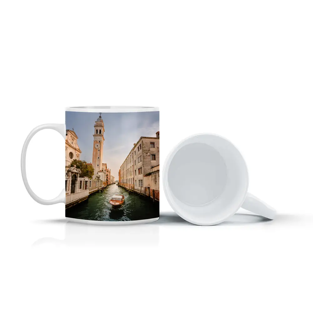 Venice Canal Boat Church Tower Italy – Mugs