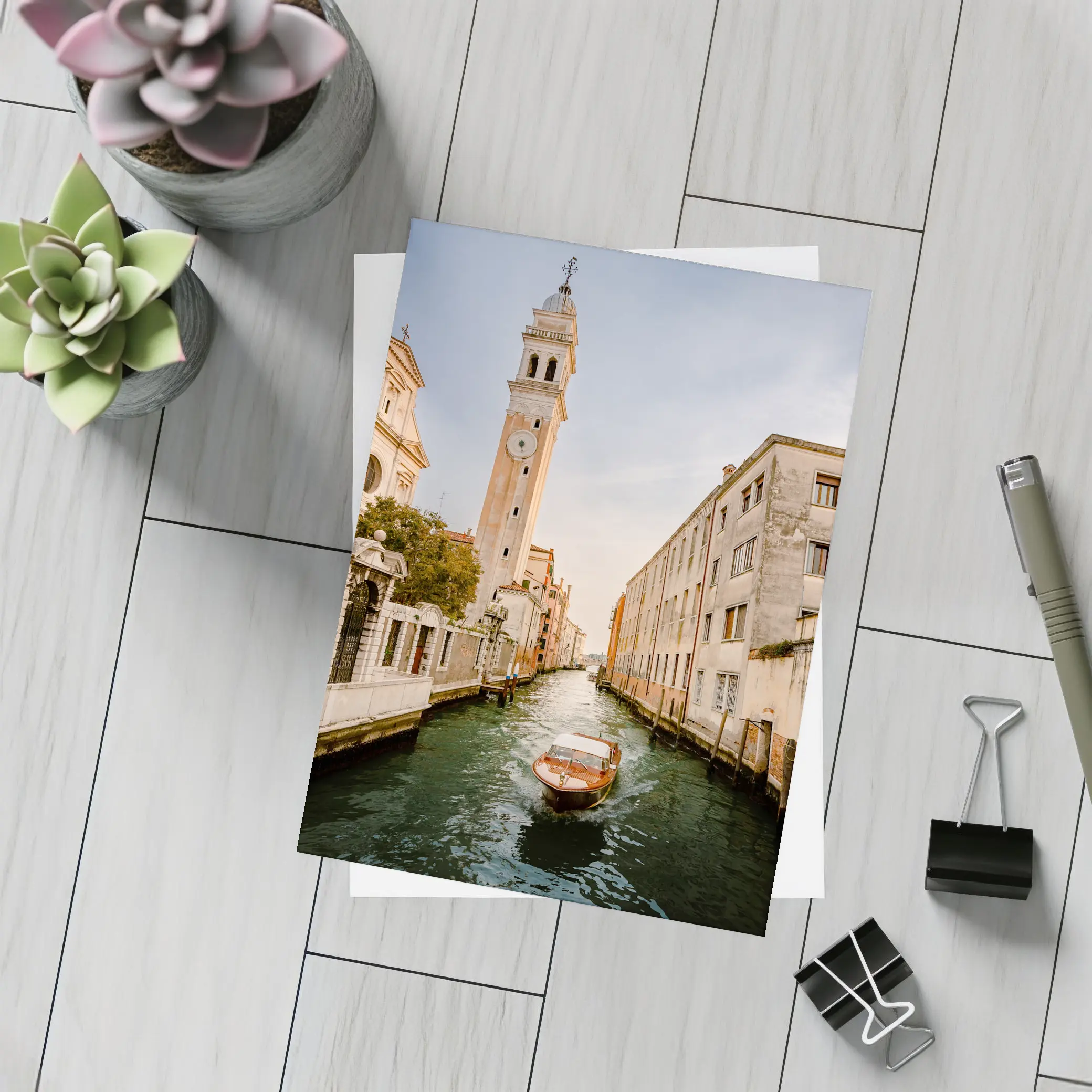 Venice Canal Boat Church Tower Italy – Postcards