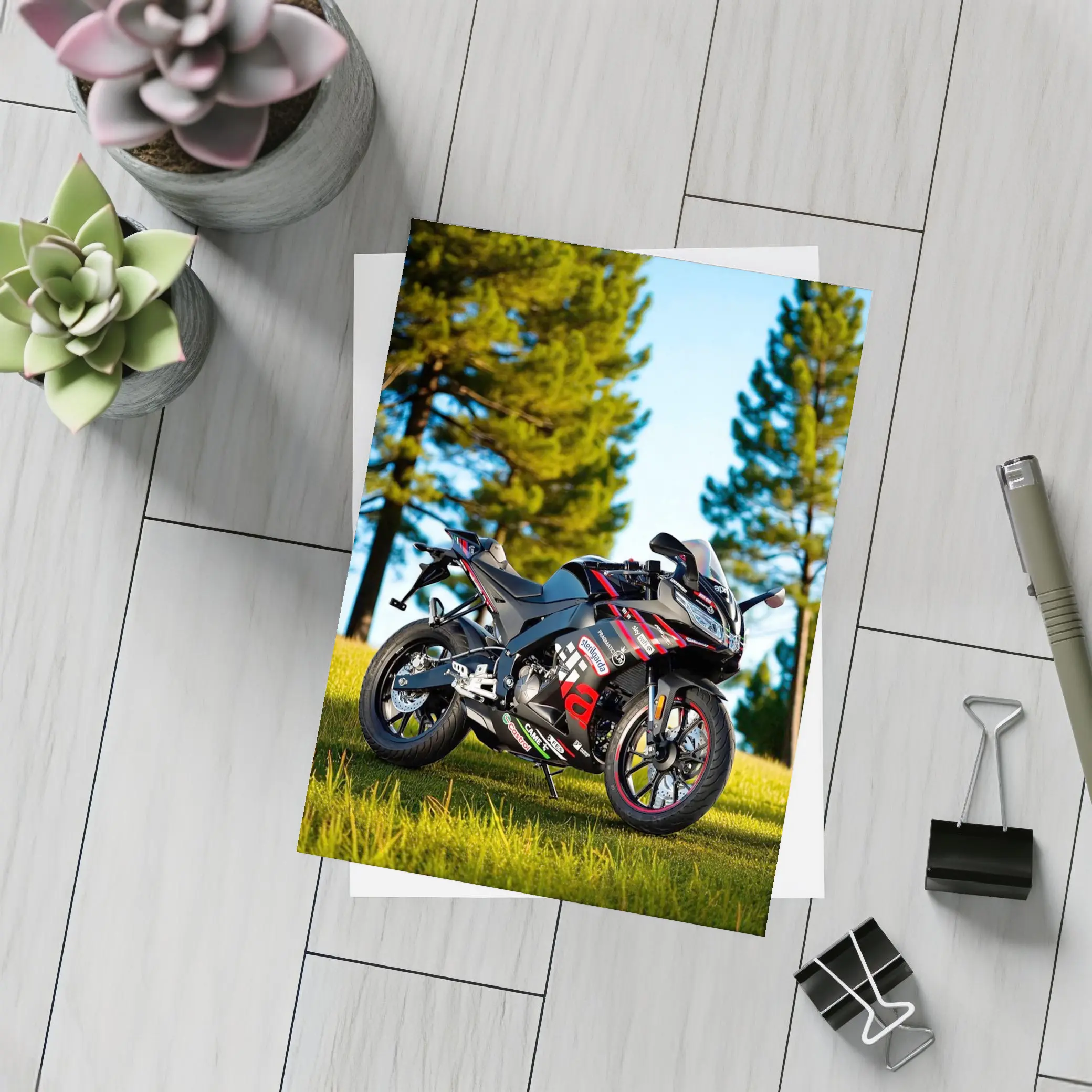 Aprilia Sport Bike Black Red Outdoor Grass – Postcards