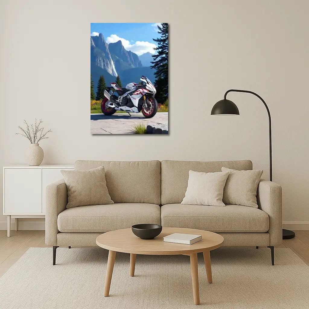 Sport Bike Superbike Mountain Waterfall Scenic View – Wall Art
