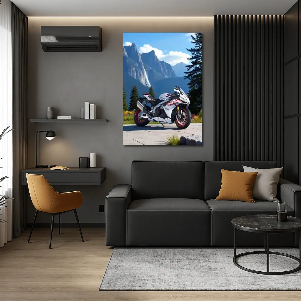 Sport Bike Superbike Mountain Waterfall Scenic View – Wall Art