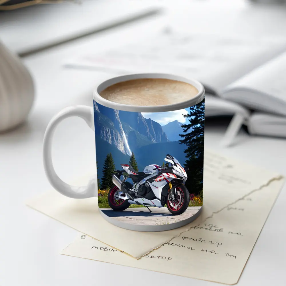 Sport Bike Superbike Mountain Waterfall Scenic View – Mugs