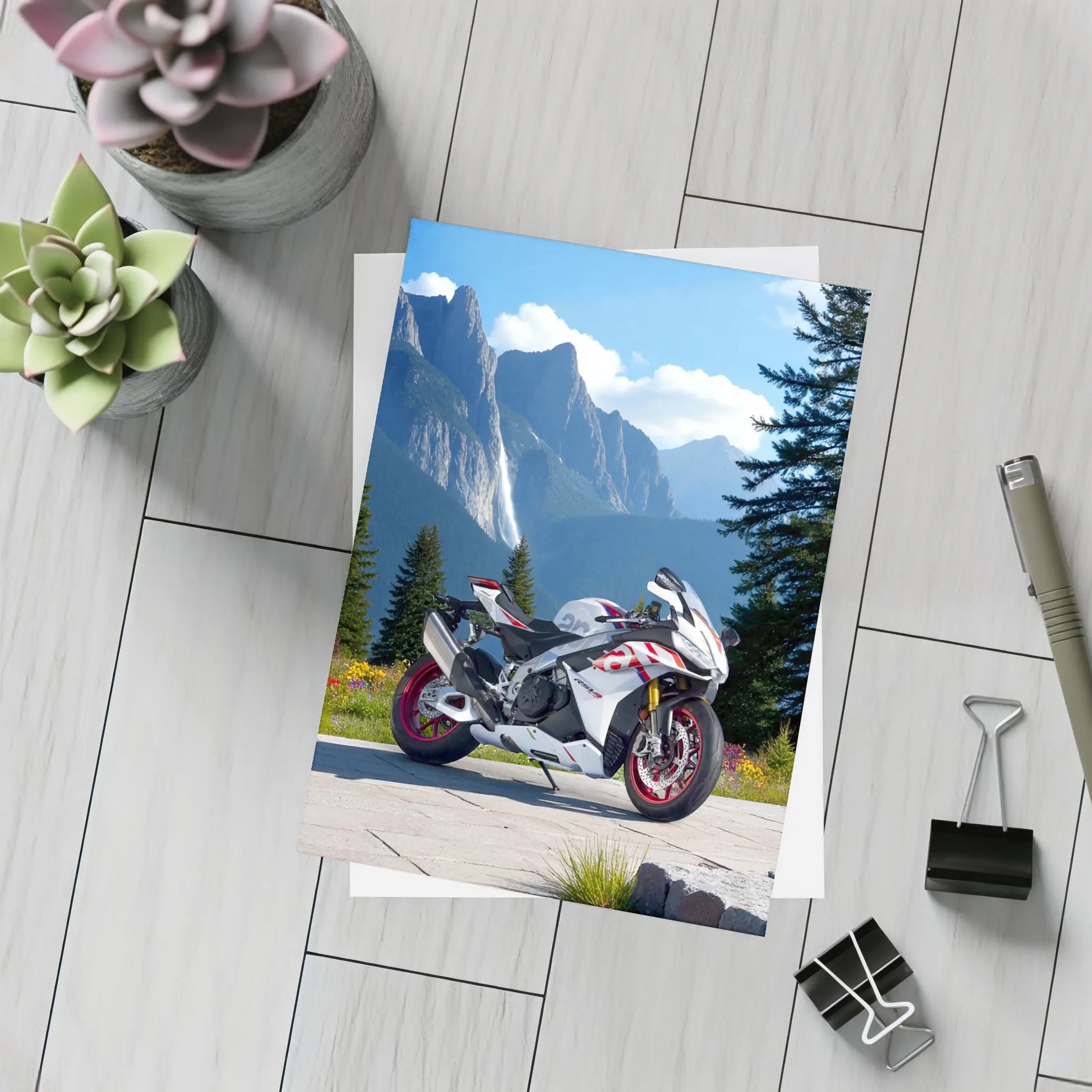 Sport Bike Superbike Mountain Waterfall Scenic View – Postcards