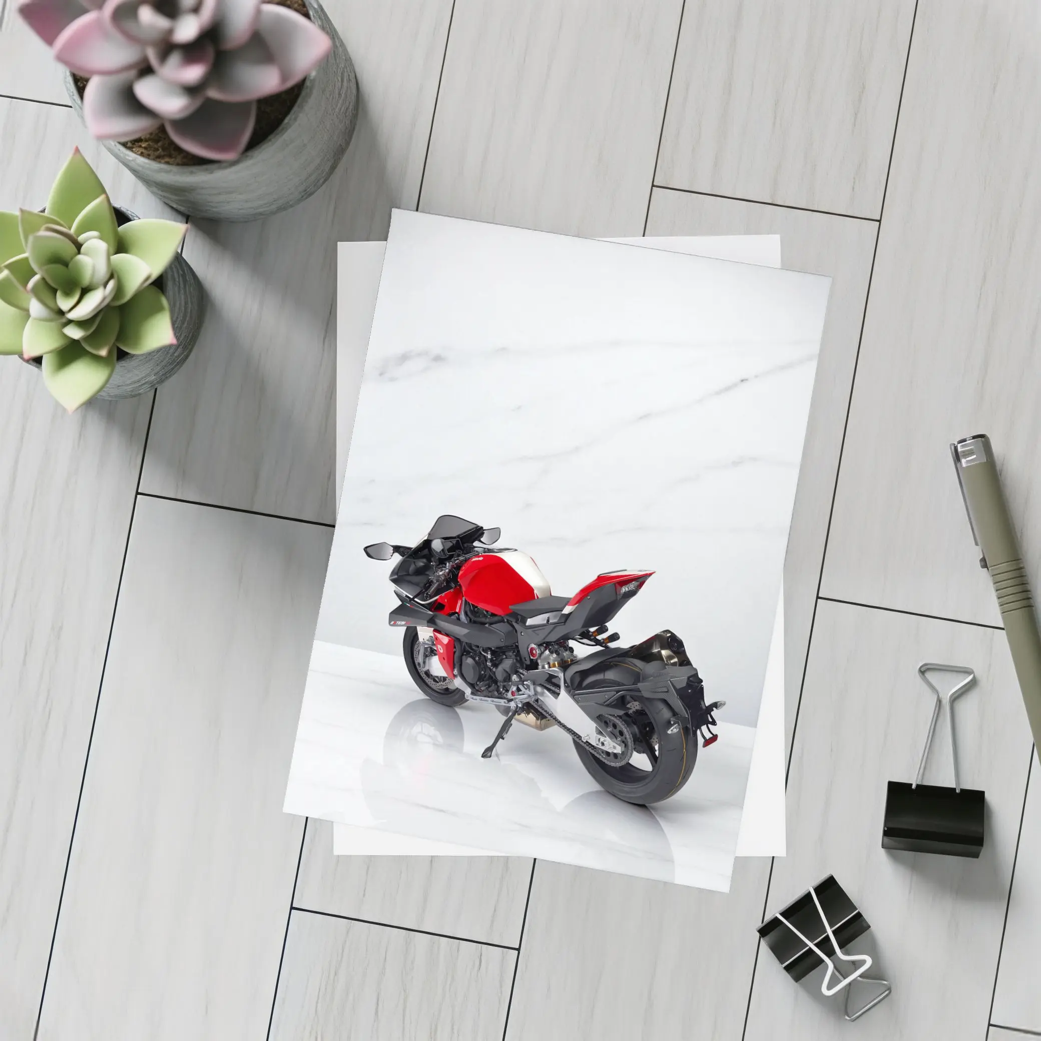 Red MV Agusta Sport Bike Marble Background – Postcards