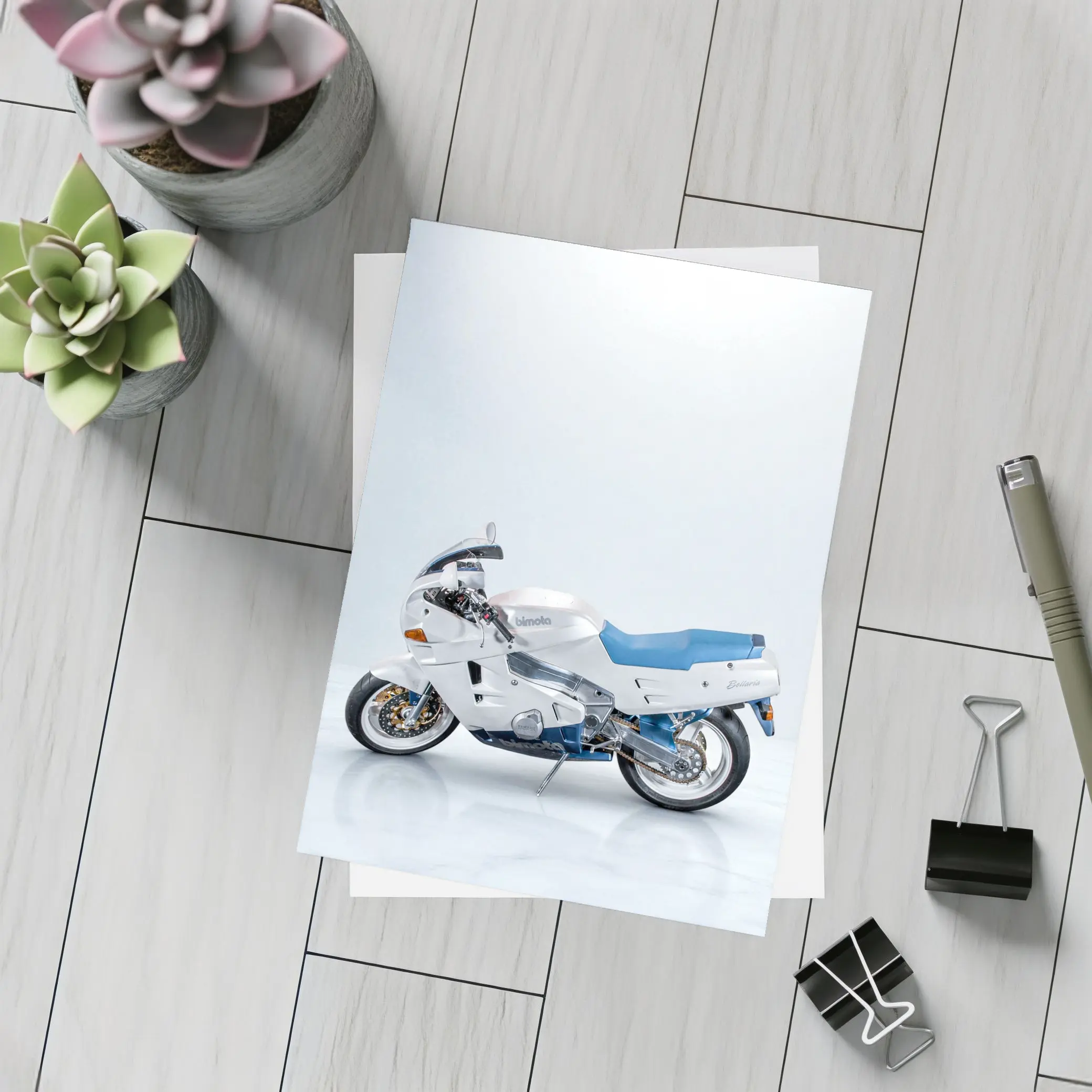 Bimota Motorcycle White Blue Studio Shot – Postcards