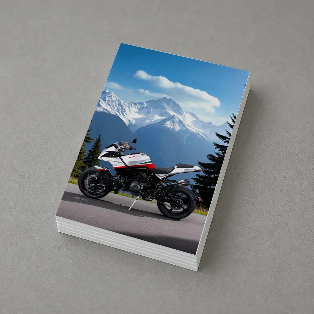 Aprilia Motorcycle Parked Against Snowy Mountains – Postcards