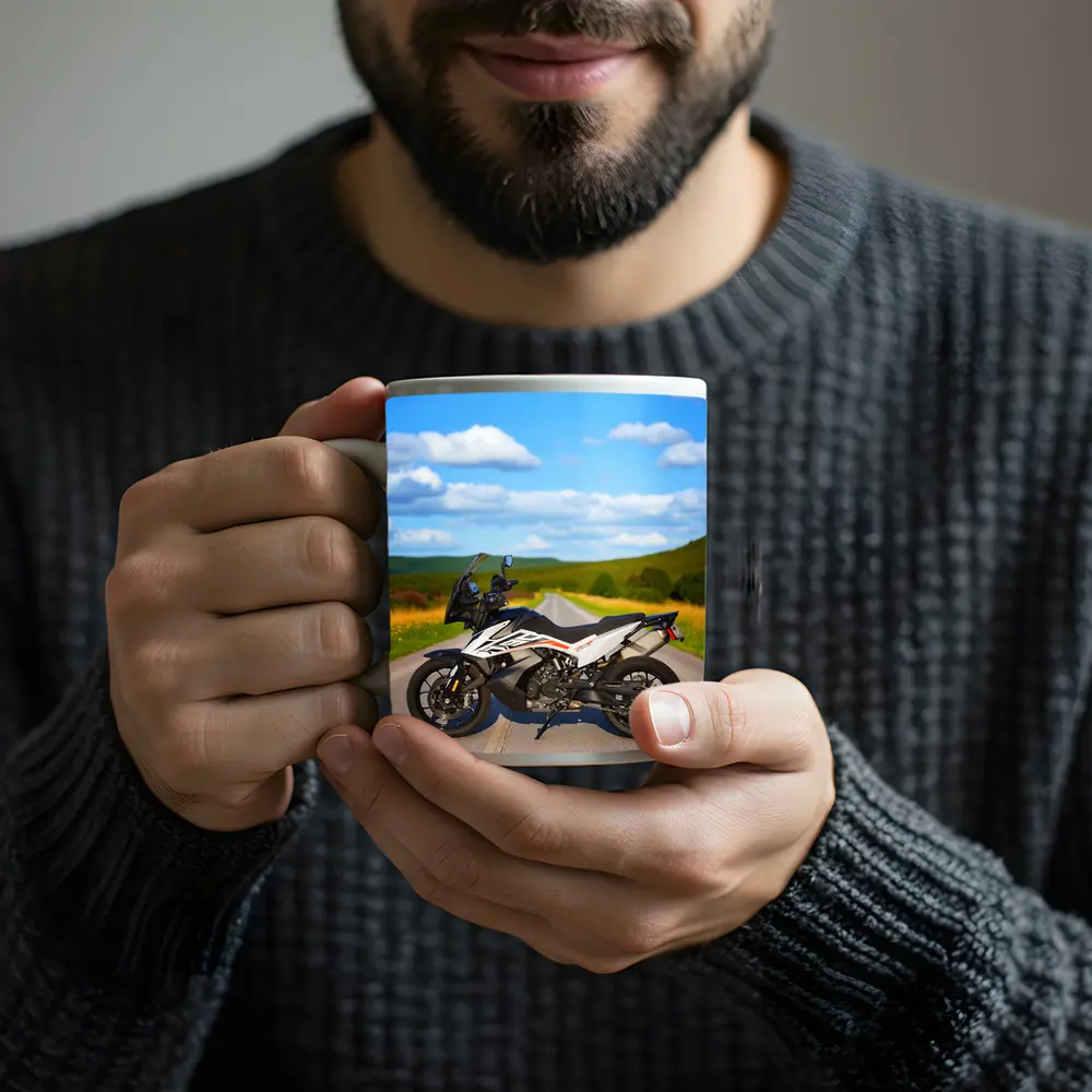 KTM Adventure Motorcycle On Open Country Road – Mugs