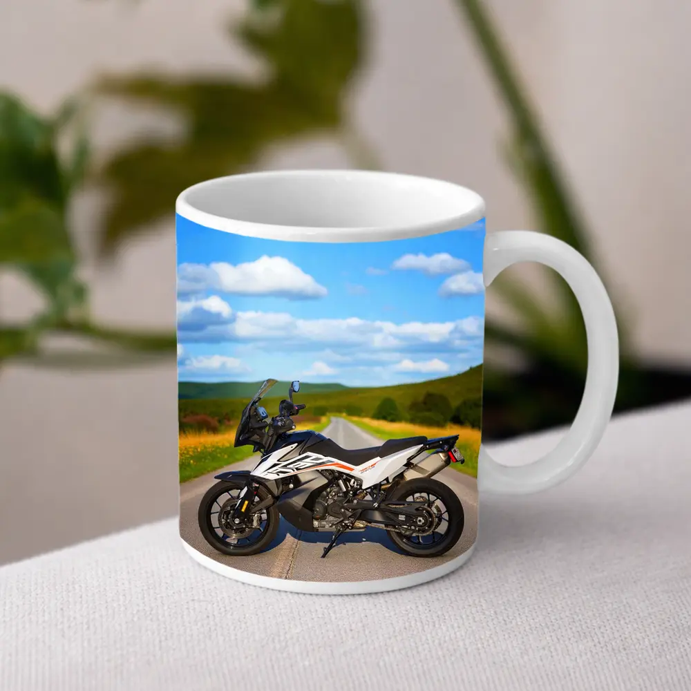 KTM Adventure Motorcycle On Open Country Road – Mugs