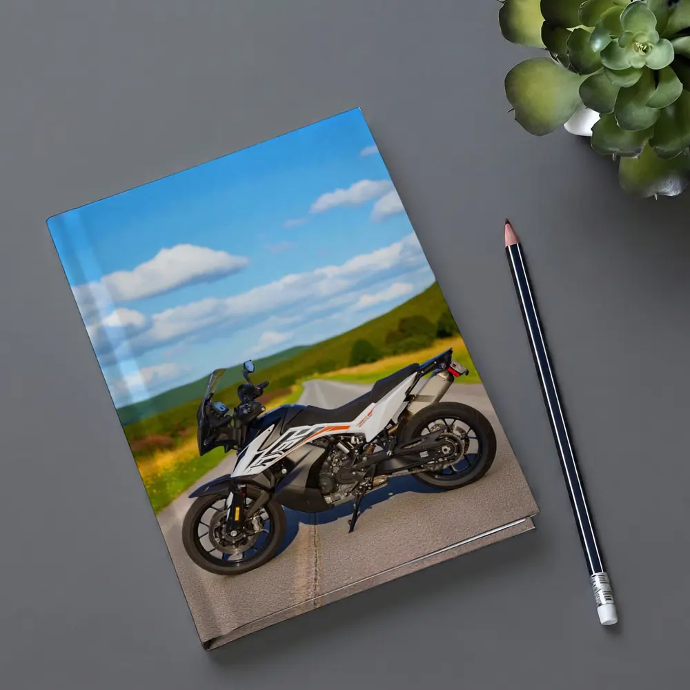 KTM Adventure Motorcycle On Open Country Road – Notebooks