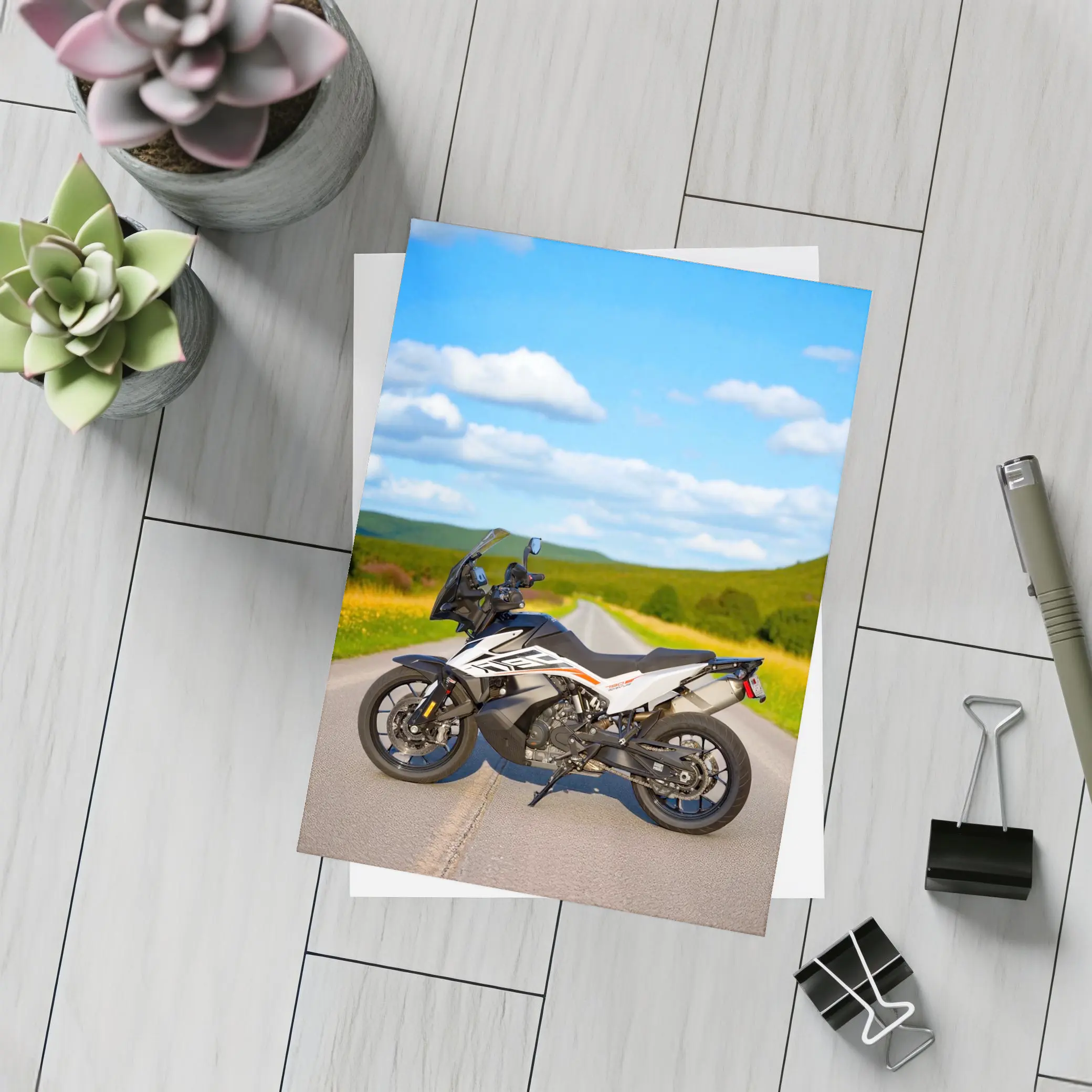 KTM Adventure Motorcycle On Open Country Road – Postcards