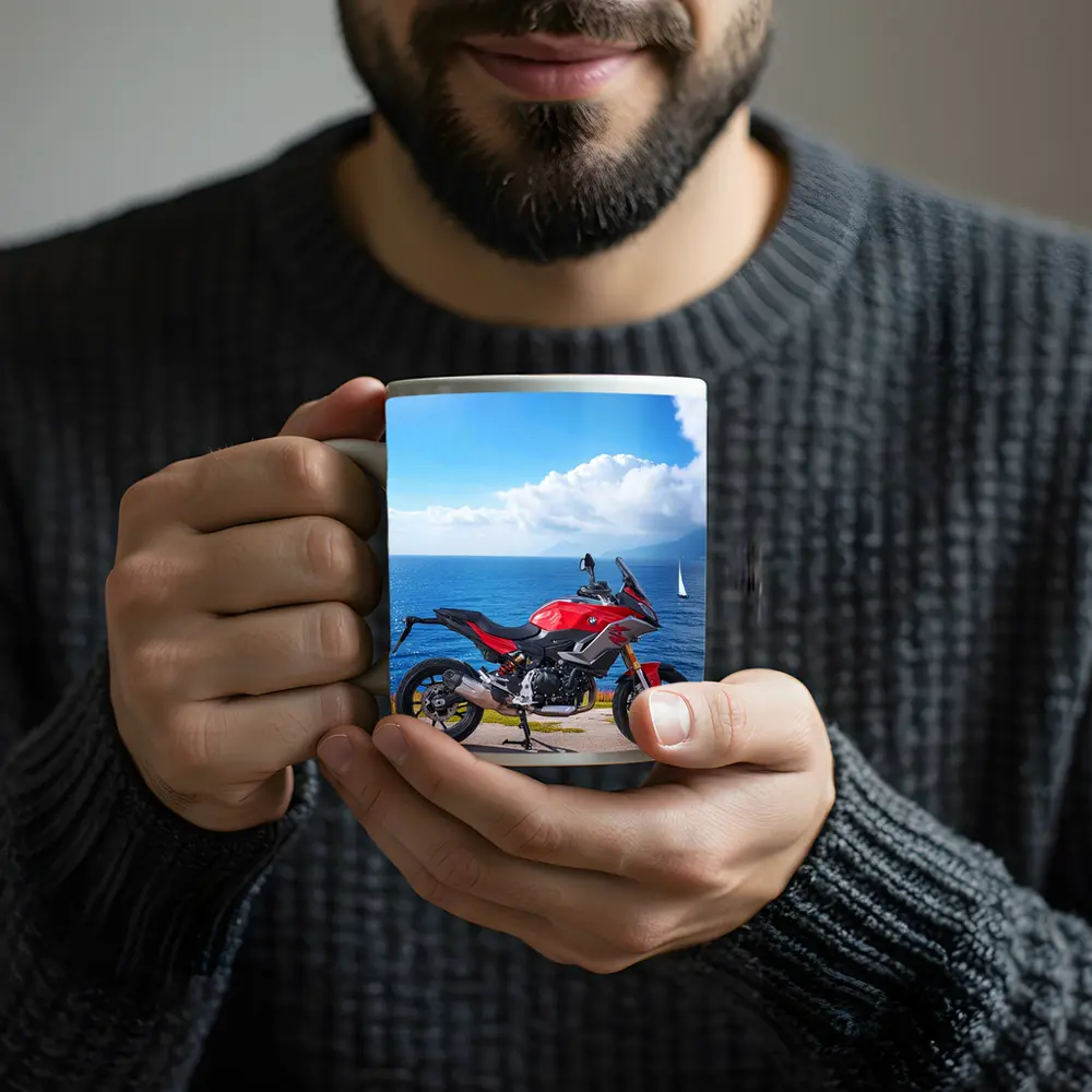 BMW Motorcycle Red Coastal Ocean Blue Sky – Mugs