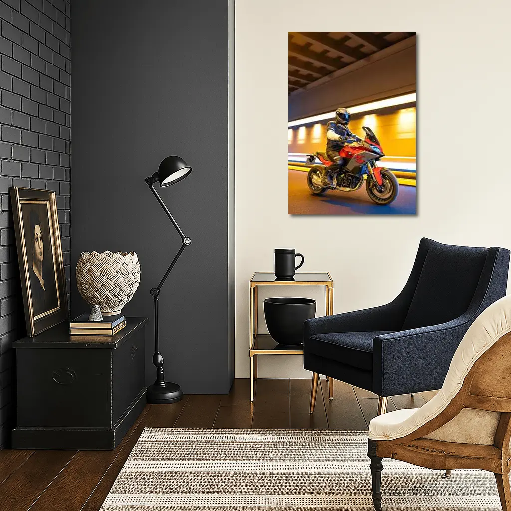 BMW Motorcycle Rider Speeding Through Tunnel – Wall Art