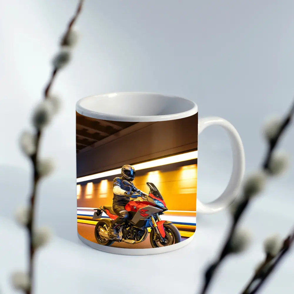 BMW Motorcycle Rider Speeding Through Tunnel – Mugs